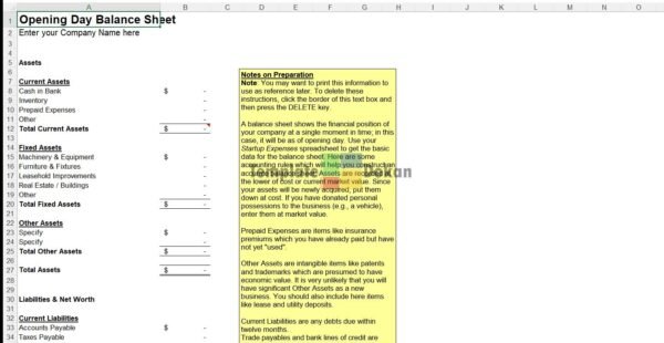 Opening Day Balance Sheet